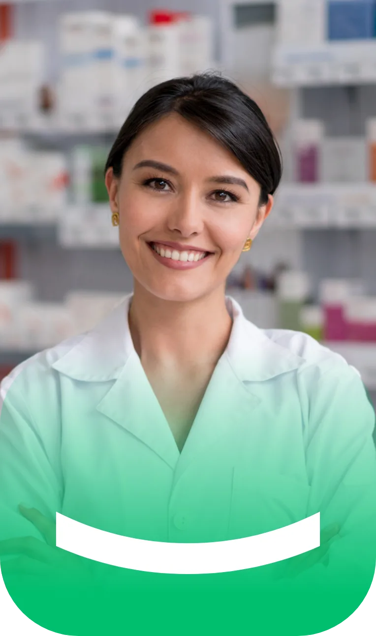 Woman Smiling with green gradient overlay